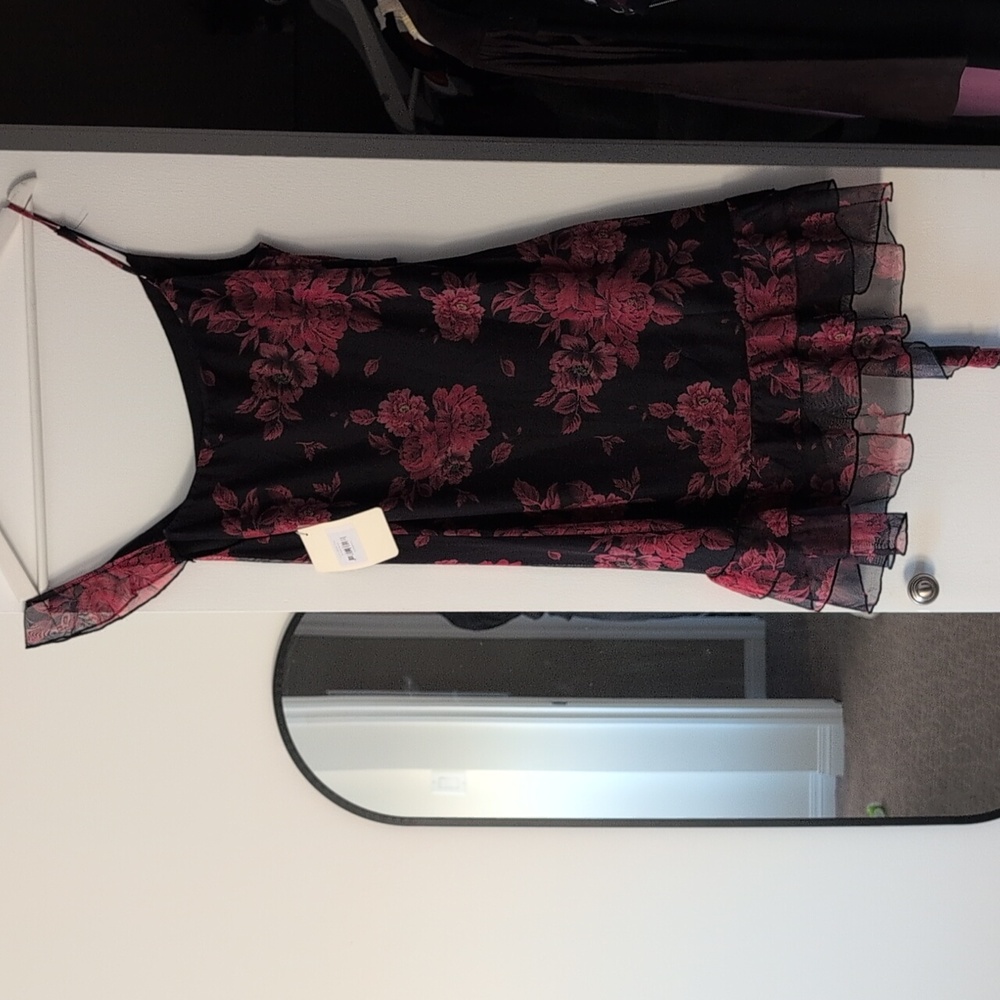 Floral Black and Red Women's Dress - Picture 10 of 10